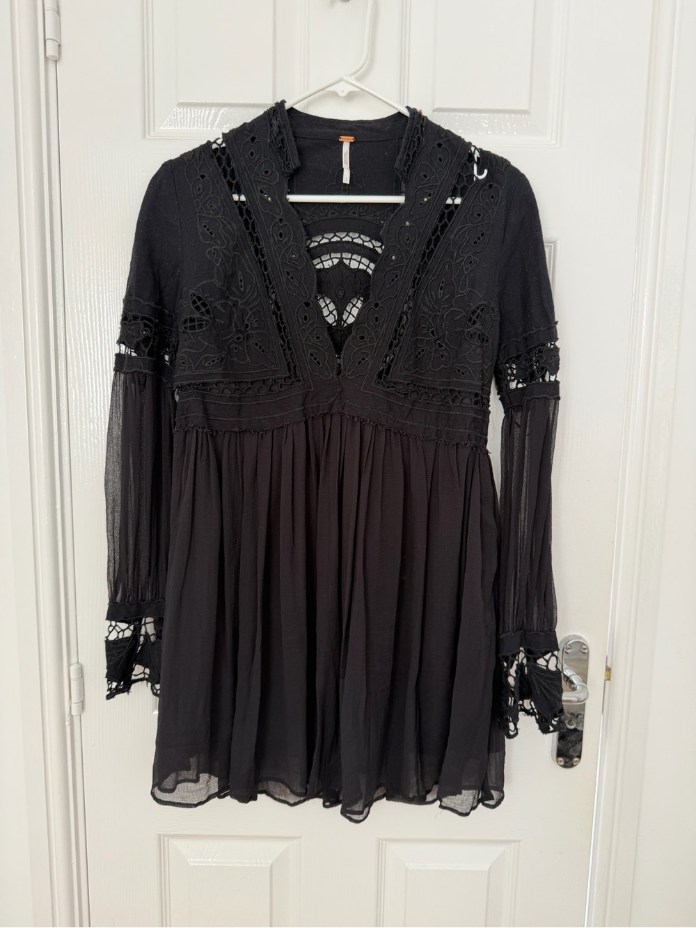 Free People Black Embroidered Cutwork Sheer Tunic – Size 2
